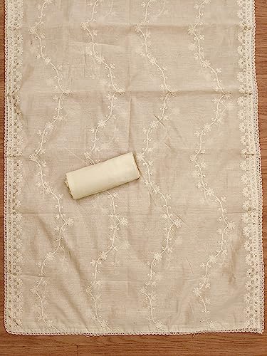 Image of Pandadi Saree Women's Elegant Lucknowi Work with Modal Cotton Chanderi and Embroidered Dupatta Unstitched Dress Material