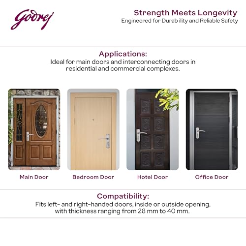 Image of Godrej Mortise Lock | BM 01 Handle Lock Set | 200mm Lockbody | Europrofile Cylinder 60mm Knob from Inside | for Home & Office | Satin Steel Finish | 3 Keys | Double-Throw Deadbolt | 1 Year Warranty