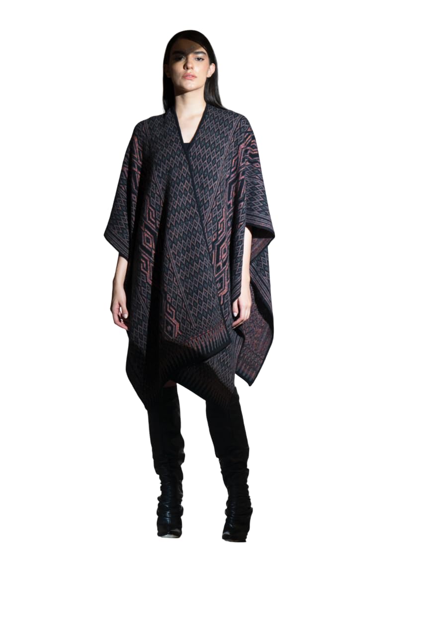 Stylish Women’s Cape | Open Front Shawl Inspired Outer Layer | Soft Textured Woolen Fabric with Border Detailing | Elegant Indo-Western Fashion Layer | Lightweight Draped for Travel, Black-image-49