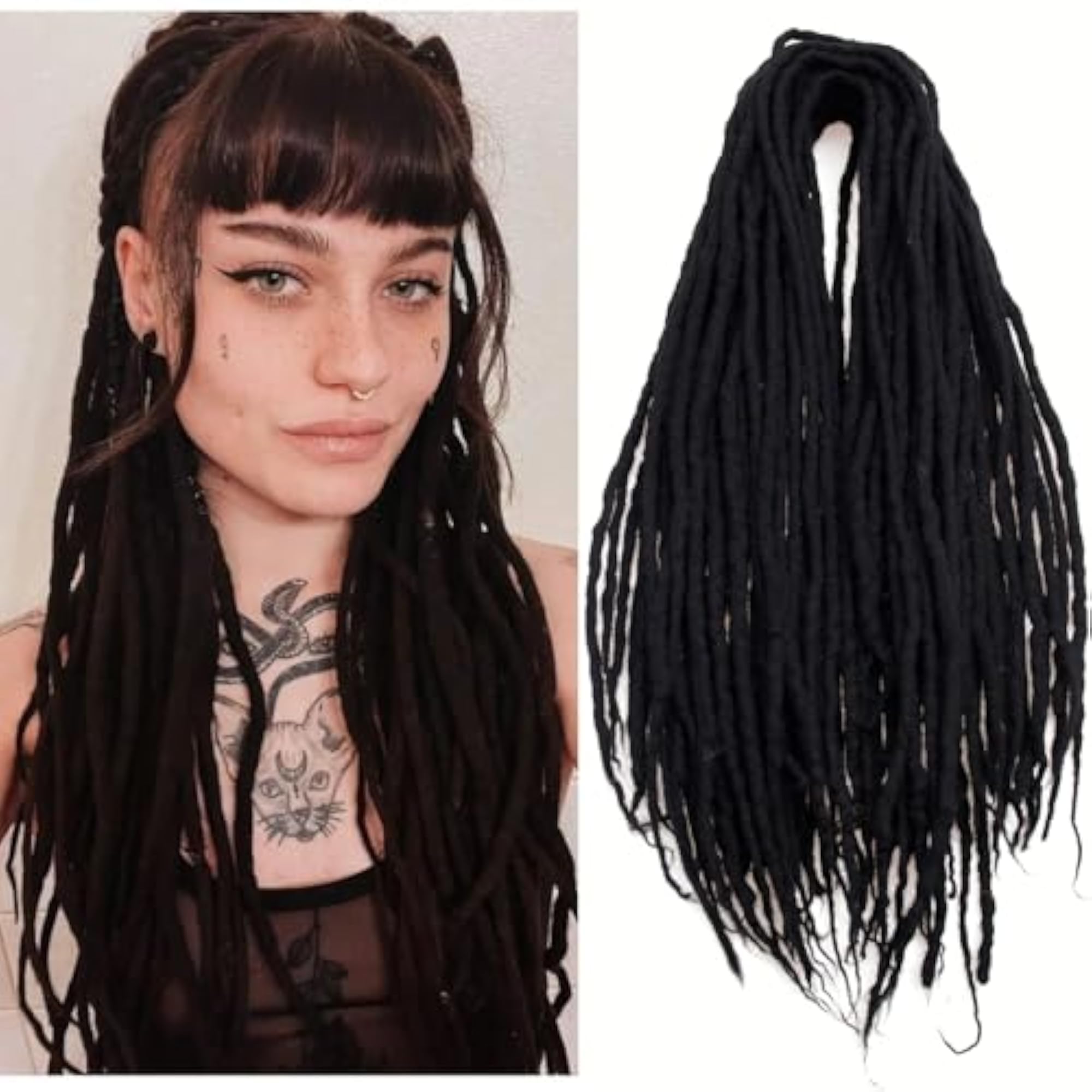 24 Inch Handmade Synthetic Dreadlock Extensions, Black