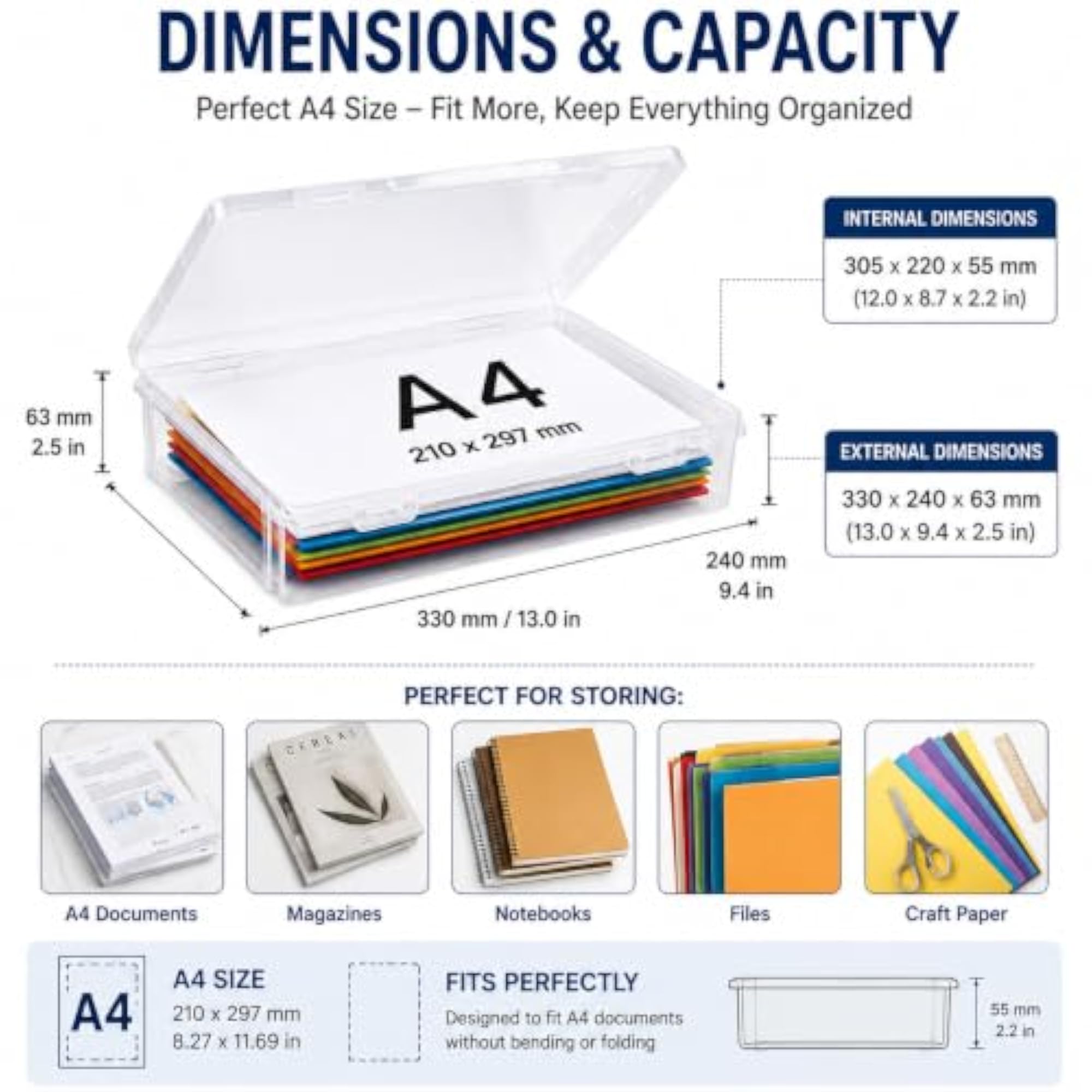 A4 Size Box Document Organiser Paper Holder, Waterproof