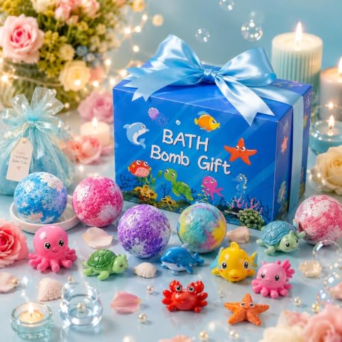 Image of Bath Bombs for Kids Gift Set, 12 Colorful Bath Bomb with Surprise Gift Inside, Ocean Theme Fizzing Tub Fun, Moisturizing Foam for Soft Skin, Cute Toy Filled Bath Time Treat