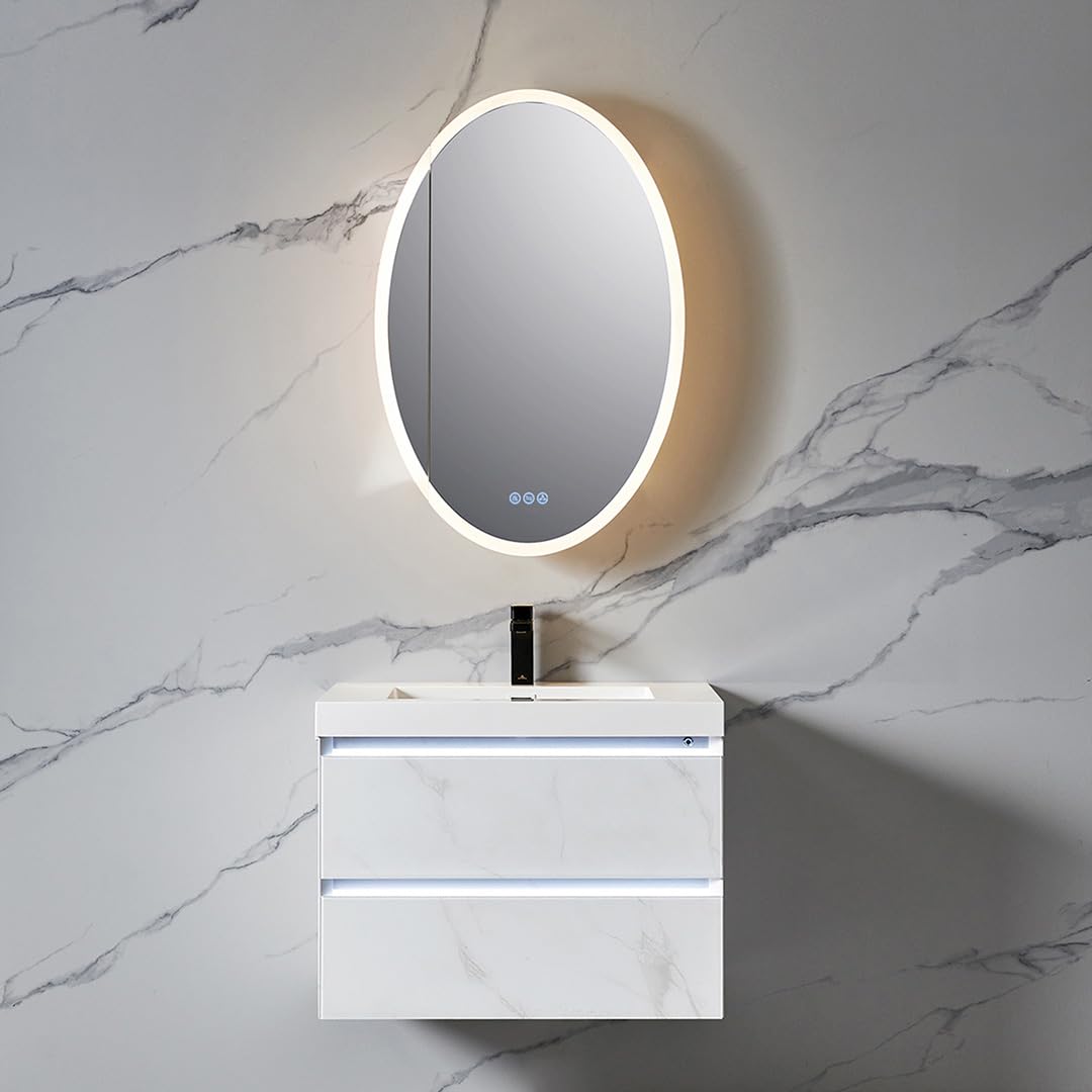 24x36 LED Lighted Bathroom Medicine Mirror Cabinet | Right Hinge Recessed or Surface Lighted Medicine Cabinet with Mirror | Anti-Fog, Dimmable, 3 Color Makeup Mirror | Wall Mounted Storage Cabinet