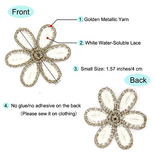 100 Count Metallic Yarn Flower Sew On Decorative Patches Applique, Water-Soluble Lace Floral Embellishments For Clothes, Bag, Arts Crafts Diy Decor, Hats (Mixed Color) #TOP3