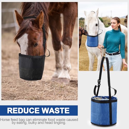 Wesnoy 2 sacos de ração para cavalos para alimentação de cavalos com alça ajustável e fundo impermeá