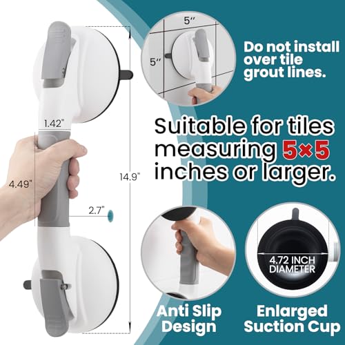Image of TAILI Shower Grab Bars,Suction Shower Handles,Upgraded,Maximum 330lbs,Grey