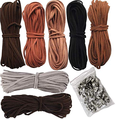 ANKKY Lederschnur 5M x 3mm Lederband Leder Schnur Faux Faden 7 Stück 7 Farben mit 100pcs Schnurenden für DIY Armband Halskette Schmuck Handwerk Cover