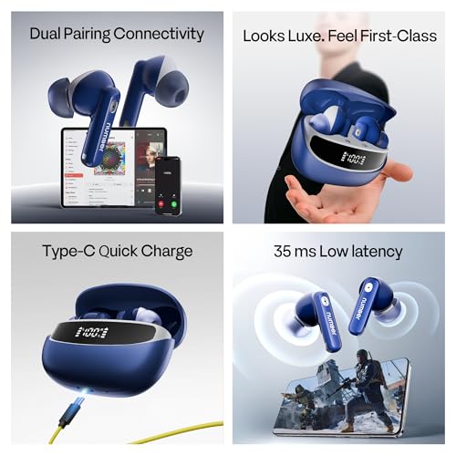 Image of Number Navo Buds Z1 TWS Earbuds | 72H Playtime | Digital Display Case | Quad-Mic ENC | Dual Pairing | Hi-Bass 13mm Drivers | Quick Charge | 35ms Low Latency | IPX5 | Touch Controls | (Winter Blue)