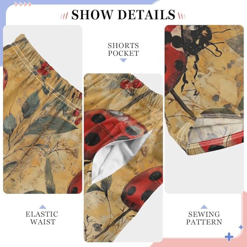 Boys' Pants Red Ladybugs Yellow Long Bottoms Jogger Pants Elastic Waist Trousers with Pockets S-XL4