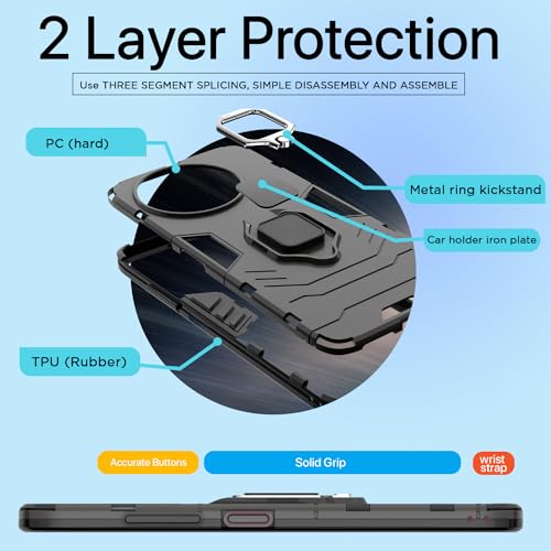Image of Pikkme Vivo T3x 5G / Vivo Y200i 5G Back Cover | D5 Tough Armor Bumper | 360 Protection Case | Ring Holder Stand Case for Vivo T3x 5G / Vivo Y200i 5G (Black)