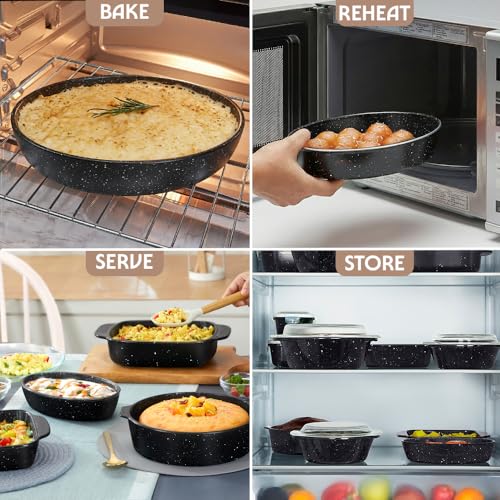 Image of Borosil 700 ml Baking & Serving Oval Shape Dish | Borosilicate Glass Bakeware and Serveware Tray | Microwave, Oven & Dishwasher Safe Bowl | Transparent Container (Pebble Black)