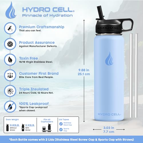 Image of HYDRO CELL Stainless Steel Insulated Water Bottle with Straw - For Cold & Hot Drinks - Metal Vacuum Flask with Screw Cap and Modern Leakproof Sport Thermos for Adults (Glacier 24oz)
