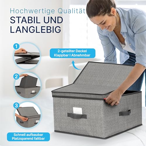 TOPP4u 2er Set große Aufbewahrungs-Box mit Deckel & 2 Fächer je Box 40x50x25 cm - 50L - Extra große Faltbox Kleiderschrank & Regal - Faltbare Ordnungsbox/Schrankkiste für Bettwäsche, Kleidung, Hosen