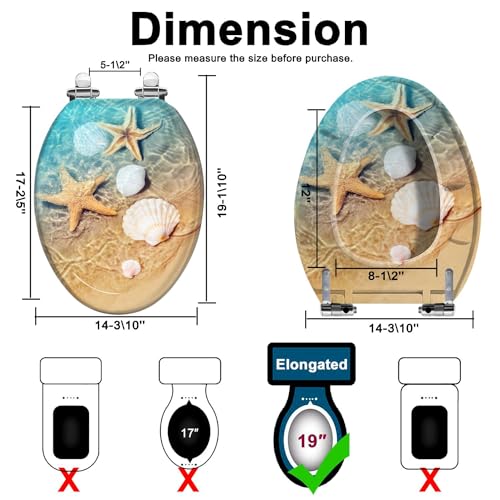 Elongated Toilet Seat Starfish seashell summer beach sea water Summer Resin Toilet Seat with Quietly Close Quick Release Hinges Decorative Toilet Seat with Cover Easy to Clean and Install - Image 5