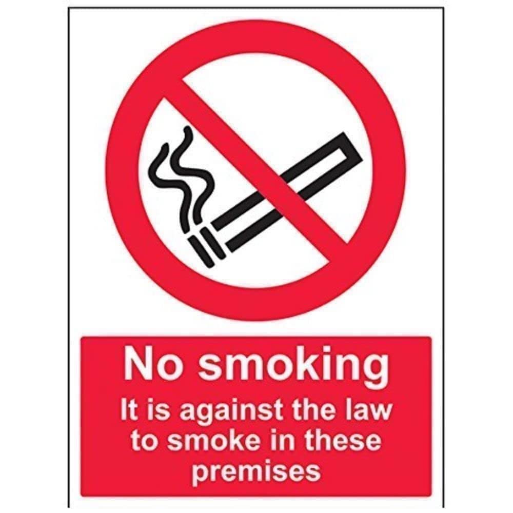Vsafety No Smoking No Smoking, Against The Law To Smoke... Prohibition Sign - 300mm x 400mm - Self Adhesive Vinyl