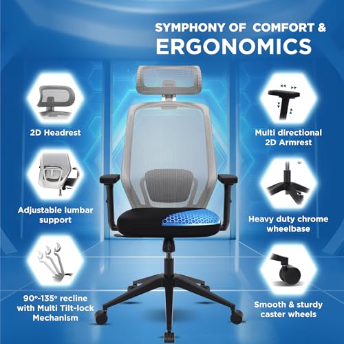 The Sleep Company Uno Office Chair | Patented SmartGRID Technology | Ergonomic Office Chair with Headrest & Adjustable Lumbar Support for Long... - Image 5