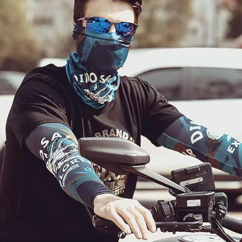 Image of Proberos UPF50+ Balaclava for Men & Arm Sleeves Set, UV Protection Cycling Face Mask with Anti-Slip Tech, Cool Breathable Face Mask, Fancy Print Print Design for Hiking /Running