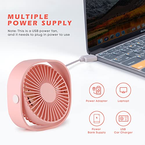Usb Table Fan Portable Mini Personal Desk Fan With 360 Rotation And Adjustable 3 Speed For Office, Travel-Pink #TOP5