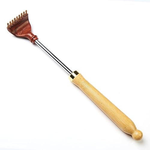 Lyingaifei Rascador de espalda con tubo de metal retráctil, herramienta antipicazón, mango antideslizante, rascador de bambú para hombres y mujeres,