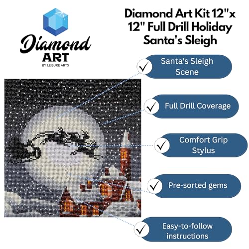 Diamond Art By Leisure Arts DMA Kit FD 12x12HolidaySantaSleigh