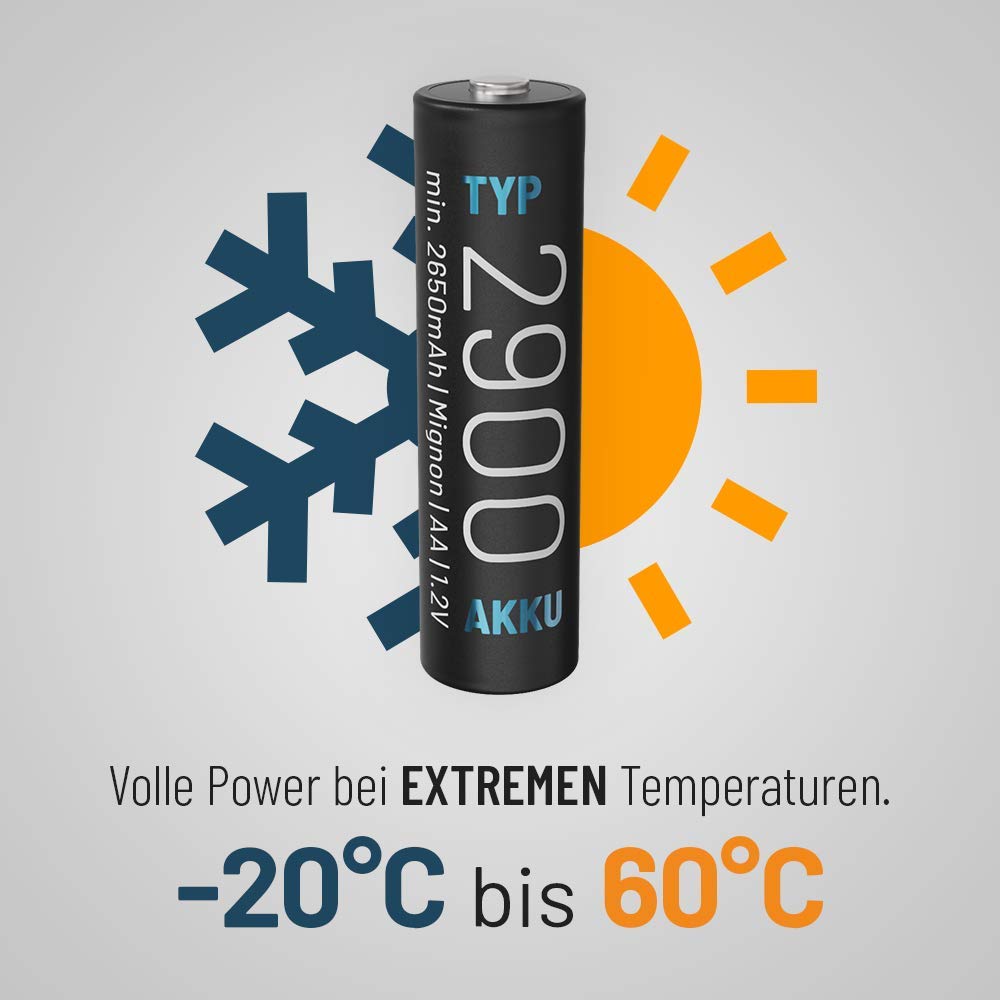 ABSINA Akumulator AA Mignon 2900-32x NiMH do ponownego ładowania bateria AA z min. 2650 mAh & 1,2 V – akumulatory AA do urządzeń o dużym zużyciu energii - baterie AA idealne do lampy błyskowej, Wii & Xbox Controller | Zestaw 32 baterii AA do urządzeń o wy