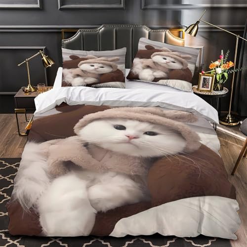 Parure de lit imprimé en 3D chat mignon avec housse de couette résistante de qualité - 2