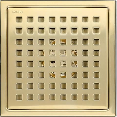 SWHYGER 6 Inch Square Shower Floor Drain with Removable Cover Grid Grate,SUS304 Stainless Steel Brushed Gold Brass Finished,98738BG6. Cover