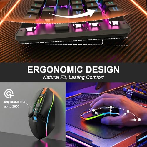 Image of Wireless Gaming Keyboard and Mouse Combo, LED Backlit Rechargeable Battery, Ultra Compact Mechanical Feel Keyboard, RGB Mice for PC Gamer, Business Office, Durable Ergonomic, Wide Compatibility, Black
