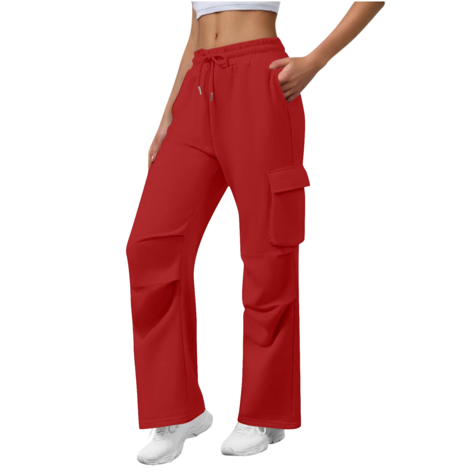 Generico Pantaloni da Jogging Donna Pantaloni a Gamba Larga con Elastico in Vita Pantalone Jogger con Coulisse Comodi Pantlone Cotone Tinta Unita Morbidi e Casual Pants Lunghi per Yoga e Fitness