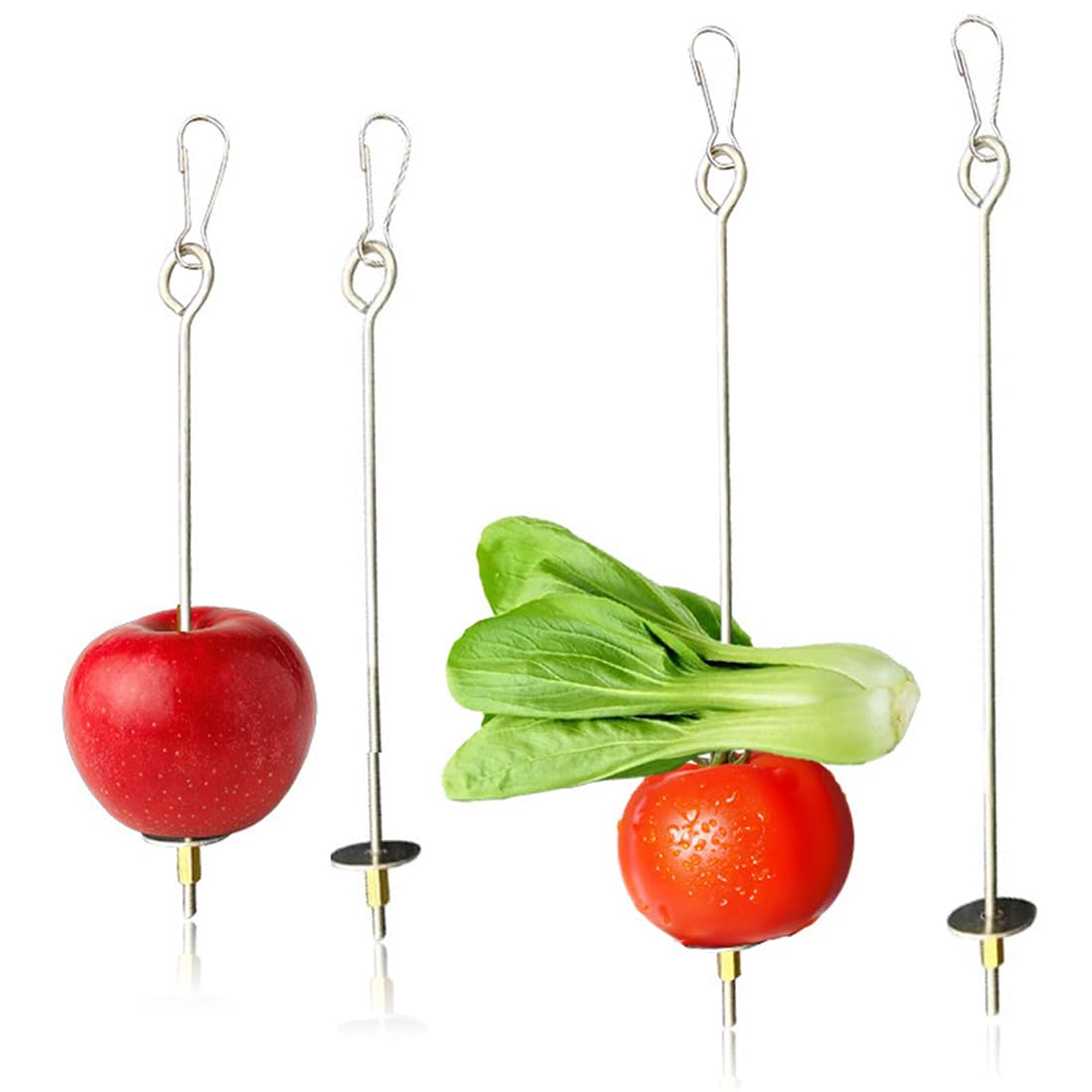 4 Pezzi Spiedino Portafrutta per Pappagalli, Mangiatoia per Pappagalli, Accessorio Appeso alla Gabbia per Foraggiamento del Cibo, Portafrutta per Uccelli, Giochi per Pappagalli, Acciaio Inox