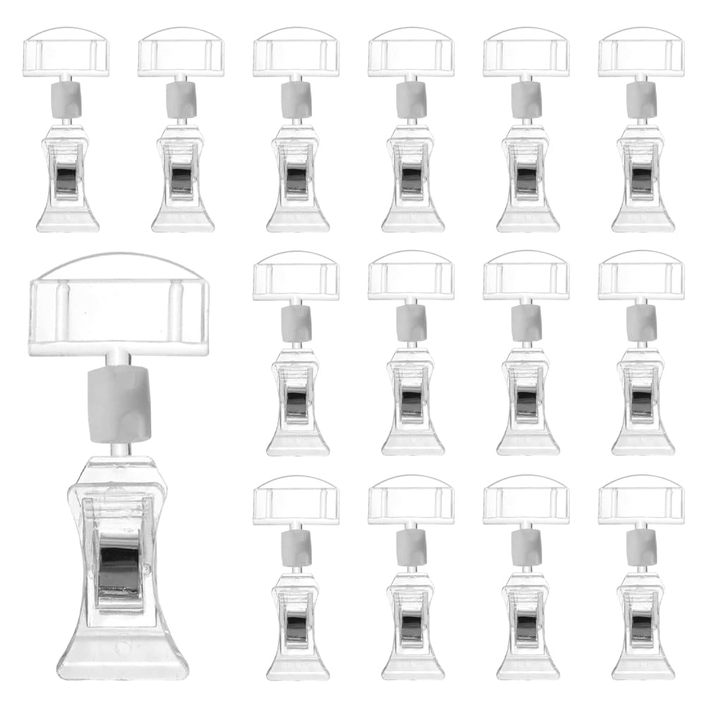 15 Pack Rotatable Sign Holder Clip Clear Plastic Price Tags Labels