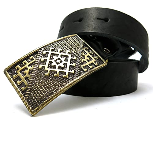 Leather belt with Ancient Sun belt buckle, Antient Scandinavian Slavic Pagan rectangular solar symbol belt buckle on leather belt2