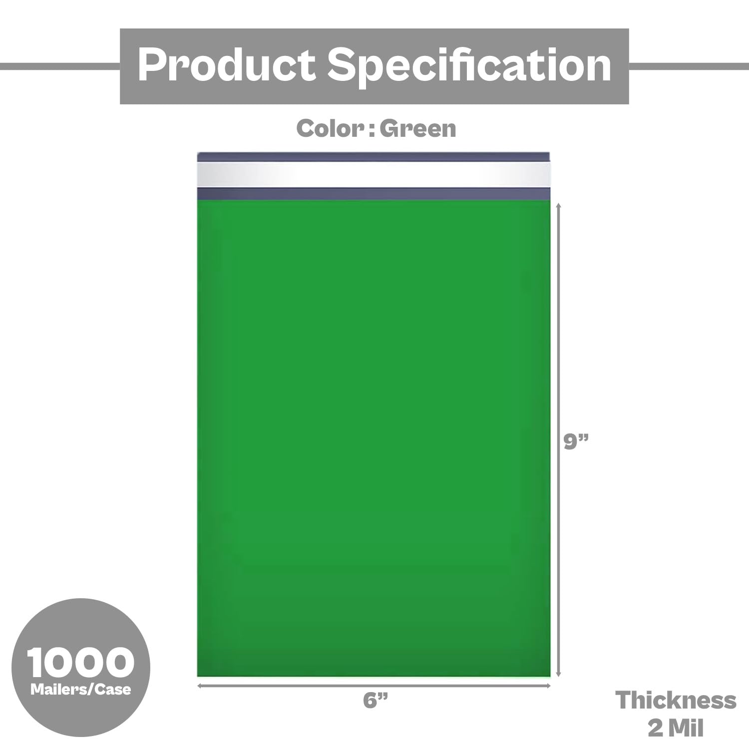 PSBM Green Poly Mailers, 6x9 Inch, 1000 Pack, Glamour Shipping Mailers, Peel and Seal Strip Adhesive Envelopes