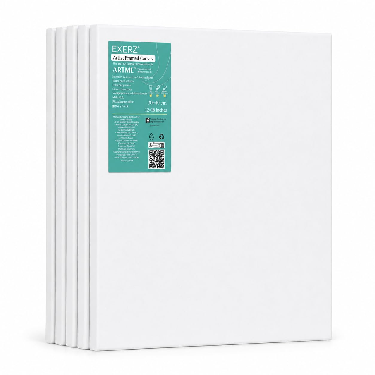 Exerz 30x40cm Pre-Stretched Canvas 5pk, 1.7cm A3 Framed Artist Canvas Blank, 280GSM 100% Cotton/Triple Primed/Acid Free/Medium Grain - Acrylic & Oil