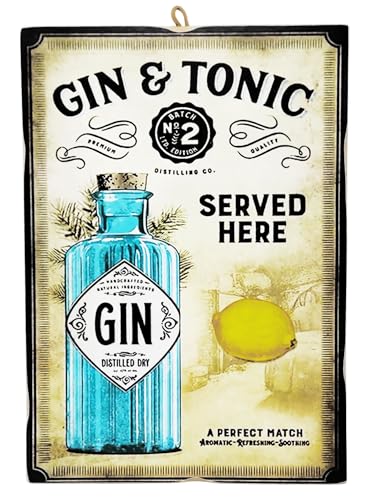 KUSTOM ART Cuadro de pared Serie Publicidad Bebidas Gin Tonic Impresión sobre madera 25 x 18 cm