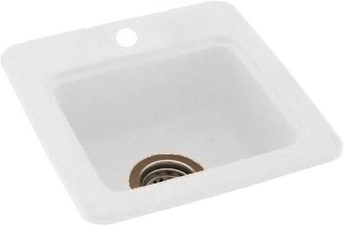 Swanstone BS01515.010 Solid Surface 1-Hole Dual Mount Single-Bowl Kitchen Sink, 15-in L X 15-in H X 5-in H, White