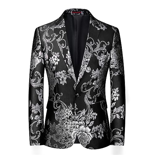 Peony Jacquard Tuxedo Suit Jacket Men One Button Notched Lapel Slim Fit Blazers2