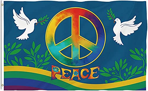 Friedensfahne 150x90cm - Friedenstaube und Zeichensymbol Polyester-Flagge,...