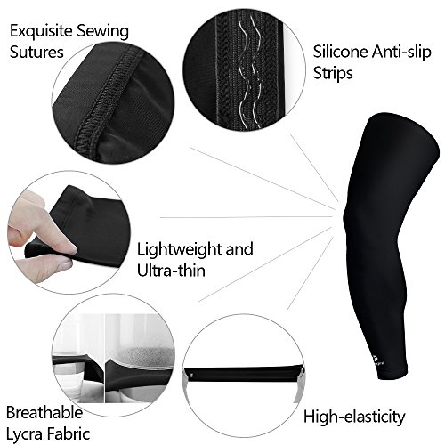 Kuangmi Compression Full Leg Sleeve for Thigh, Knee, Calf Support and Recovery 1 Pair (Black, XXL)2