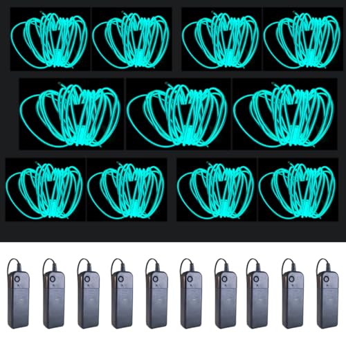 Image of MaxLax EL Wire Ice Blue 10-Pack, 9ft /2.75m Neon Light Wire with Noise Reduction and Battery Pack