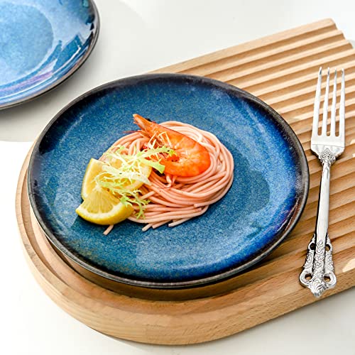 Yelloya 8 Inch Ceramic Blue Plate Set - Porcelain Dessert And Salad Plates - Set Of 4, Round Dinner Plates For Kitchen, Microwave Safe #TOP4