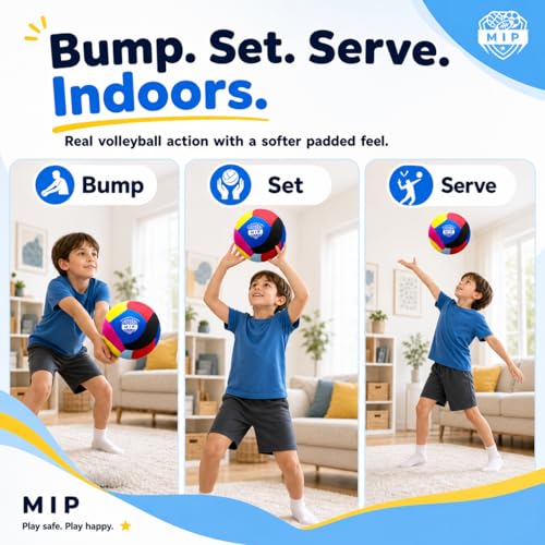 Image of MIP Silent Indoor Volleyball - Soft Padded Ball for Kids & Toddlers | No Sting, Real Bounce, Quiet Play | CPC Certified | Safe for Apartments, Carpets & Furniture | Ages 3 and Up