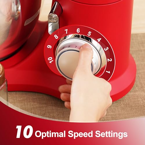 Image of Kitchen in the box 7QT 900W 10-Speed Stand Mixer, Tilt-Head Kitchen Electric Mixer with Dough Hook, Whisk & Flat Beater(Red)