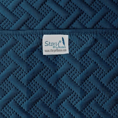 Image of Story@Home Quilted Bedspread for King Size Bed | 400 TC Bedcovers for King Size | Bed Cover | Quilted Bedsheet with 2 Pillow Cases | 250x225 CM 100% Cotton Ultrasonic Quilting - Dark Blue