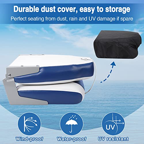 Affordura Boat Seat For Boats With 2 Storage Bags High Back Folding Boat Seat Boat Fold Down Seat (2 Packs), Blue And White #TOP1