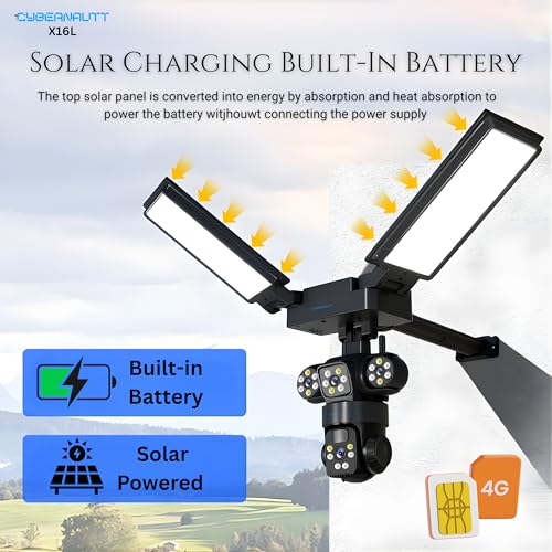 Image of XUGA-Cybernautt Series X16L 18MP Triple Lens PTZ Solar 4G Sim Outdoor Solar Streetlight CCTV Camera | Color Night Vision | Motion Detection | Water Proof | Use Air-tel 4G Sim
