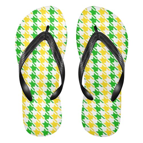 Houndstooth Yellow White Flip Flops for Beach Thong Sandals Anti-slip Lightweight Flat Slippers for Indoor Outdoor House