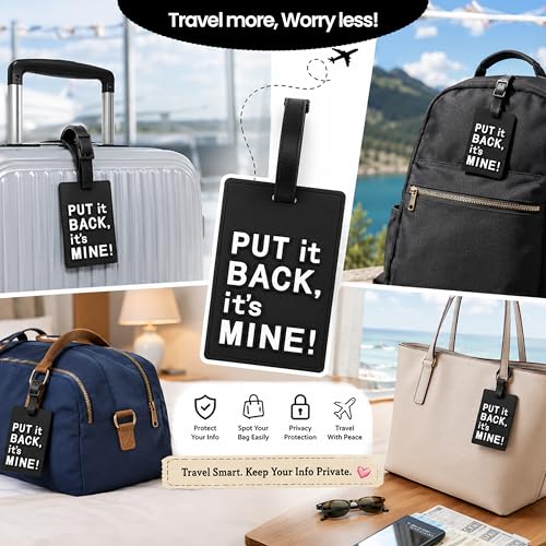 Image of Storite 2 Pk PVC Luggage /Bag /Travel ID Label Tags (Black) | for Suitcase & School Bags Identifier Name Address Label with Plastic Strap