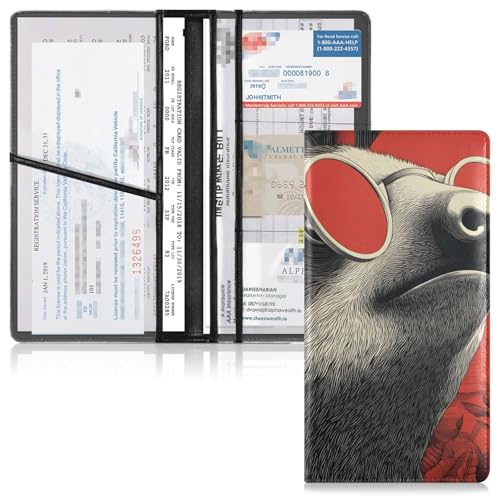 Car Registration and Insurance Holders Sloth Red Print, PU Leather for License Documents Cards