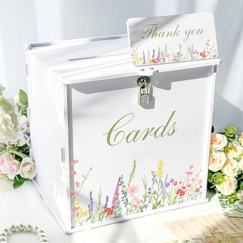 OurWarm White Wedding Card Box with Lock, PVC Gift Card...